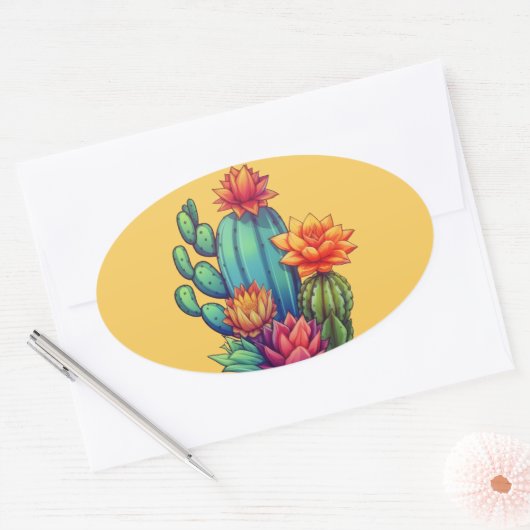  bloeiende cactus ovale sticker (Envelop)