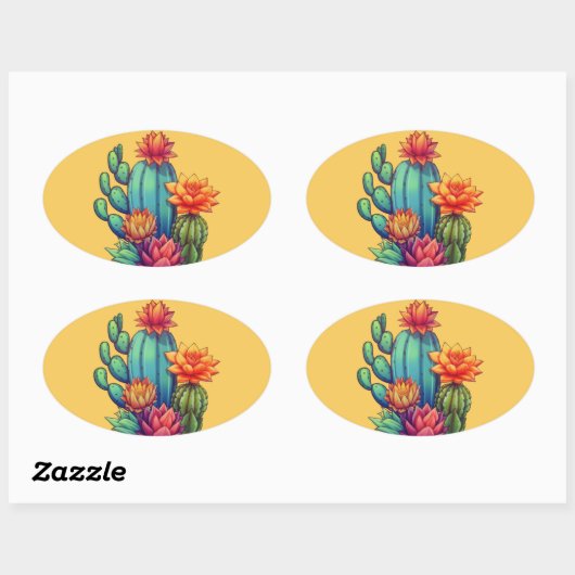  bloeiende cactus ovale sticker (Vel)