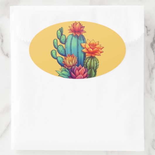  bloeiende cactus ovale sticker (Tas)