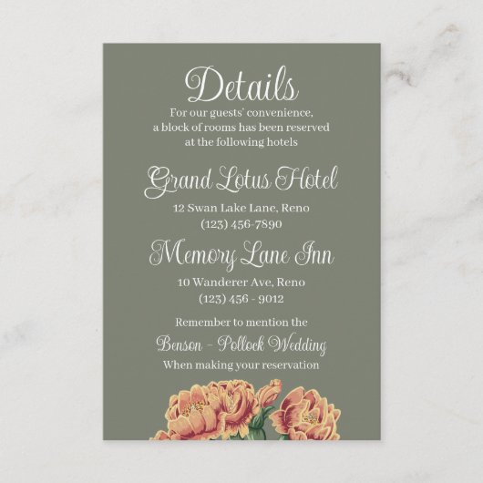 Bloeiende Cactus Prickly Pear Bruiloft Details Informatiekaartje (Voorkant)