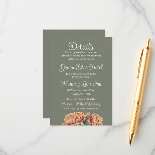 Bloeiende Cactus Prickly Pear Bruiloft Details Informatiekaartje (Voorkant / Achterkant in situ)