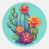  bloeiende cactus ronde sticker (Voorkant)