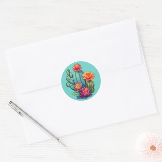  bloeiende cactus ronde sticker (Envelop)