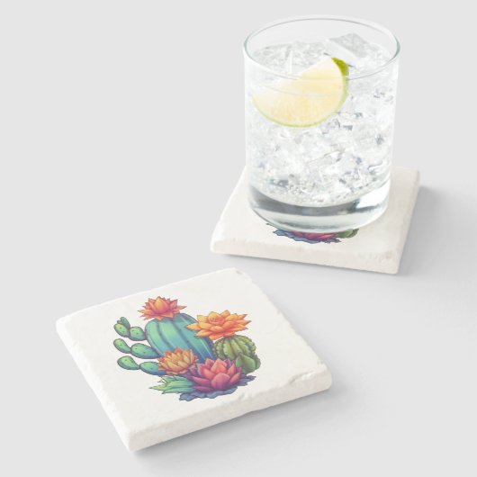  bloeiende cactus stenen onderzetter (Zijkant)