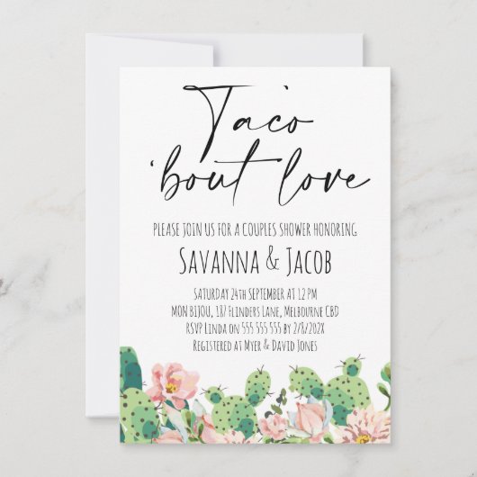 Bloeiende Cactus Taco 'bout Love Koppels Bruidsmei Kaart (Voorkant)