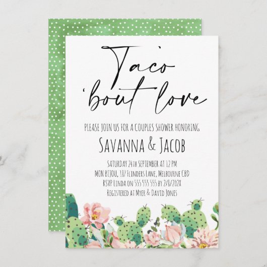 Bloeiende Cactus Taco 'Over Liefde Koppels Douche Kaart (Voorkant / Achterkant)