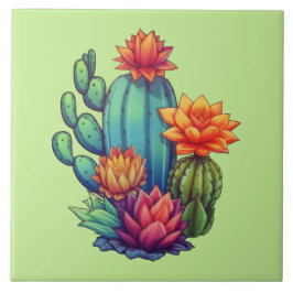  bloeiende cactus tegeltje