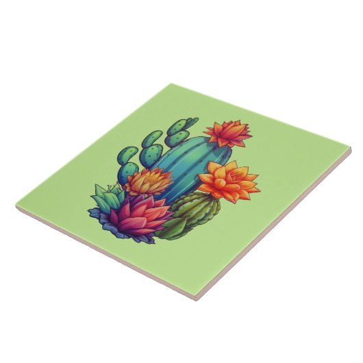  bloeiende cactus tegeltje (Zijkant)