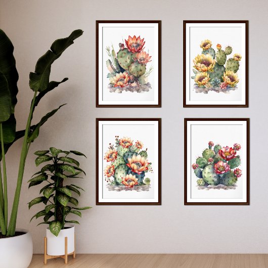 Bloeiende Cactus Waterverf Muurkunst Sets