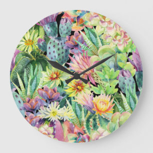 Bloeiende cactus, waterverf naadloos patroon. grote klok