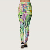 Bloeiende cactus, waterverf naadloos patroon. leggings (Achterkant)