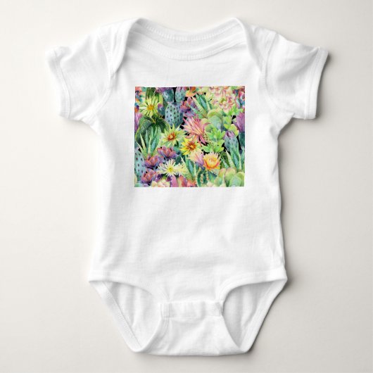 Bloeiende cactus, waterverf naadloos patroon. romper (Voorkant)