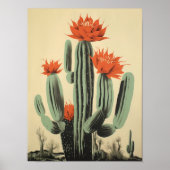 Bloeiende Cactusprint Retro Muurkunst Rode Bloem P Poster (Voorkant)