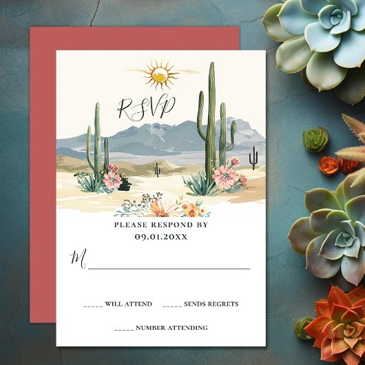 bloeiende cactussen | Cactus Desert Bruiloft RSVP Kaartje