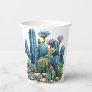Bloeiende cactussen en vetplanten papieren bekers