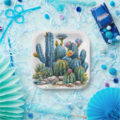 Bloeiende cactussen en vetplanten papieren bordje (Feest)