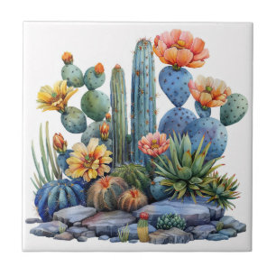 Bloeiende cactussen en vetplanten tegeltje