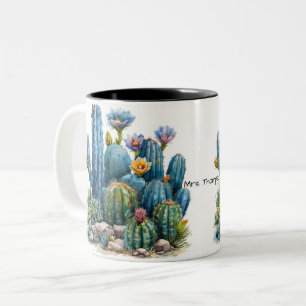 Bloeiende cactussen en vetplanten tweekleurige koffiemok