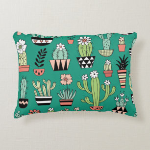 Bloeiende Cactussen Groene Achtergrond  Accent Kussen