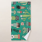 Bloeiende Cactussen Groene Achtergrond  Badhanddoek (Badhanddoek)