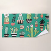 Bloeiende Cactussen Groene Achtergrond  Badhanddoek (Badhanddoek)