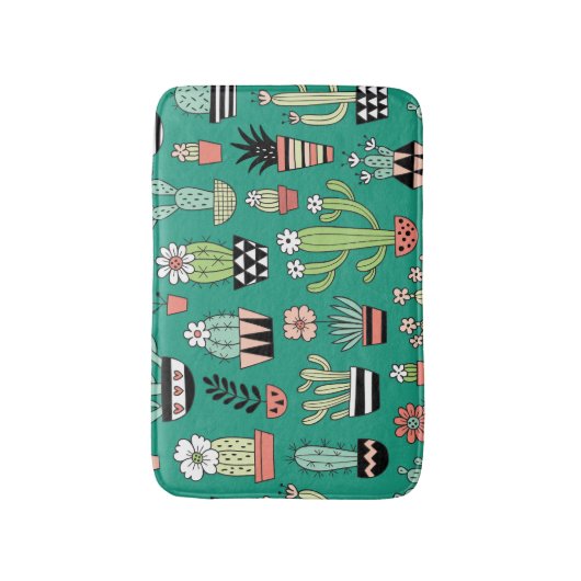 Bloeiende Cactussen Groene Achtergrond  Badmat (Voorkant Verticaal)