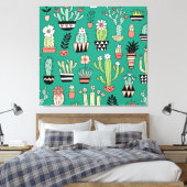 Bloeiende Cactussen Groene Achtergrond Canvas Afdruk (Insitu (Slaapkamer))