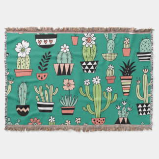 Bloeiende Cactussen Groene Achtergrond  Deken