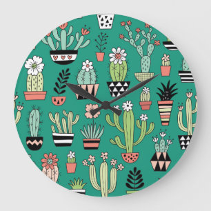 Bloeiende Cactussen Groene Achtergrond Grote Klok