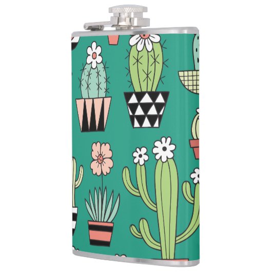 Bloeiende Cactussen Groene Achtergrond  Heupfles (Links)