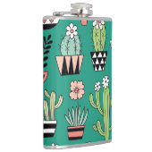 Bloeiende Cactussen Groene Achtergrond  Heupfles (Rechts)