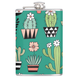 Bloeiende Cactussen Groene Achtergrond  Heupfles