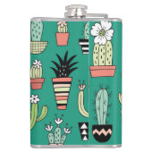 Bloeiende Cactussen Groene Achtergrond  Heupfles (Achterkant)