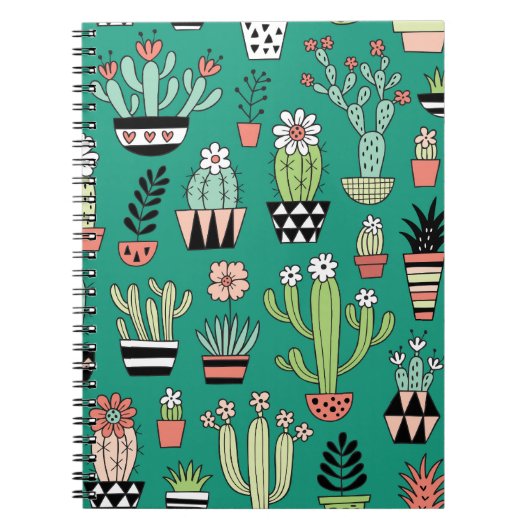 Bloeiende Cactussen Groene Achtergrond Notitieboek (Voorkant)