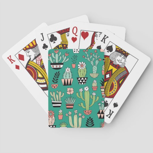 Bloeiende Cactussen Groene Achtergrond  Pokerkaarten (Achterkant)