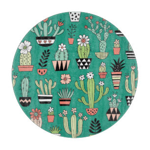 Bloeiende Cactussen Groene Achtergrond  Snijplank