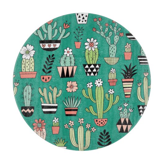 Bloeiende Cactussen Groene Achtergrond  Snijplank (Voorkant)
