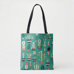 Bloeiende Cactussen Groene Achtergrond Tote Bag