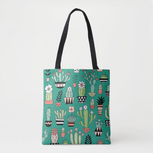 Bloeiende Cactussen Groene Achtergrond  Tote Bag (Voorkant)