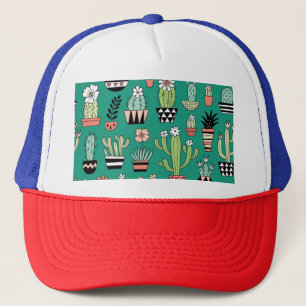 Bloeiende Cactussen Groene Achtergrond  Trucker Pet
