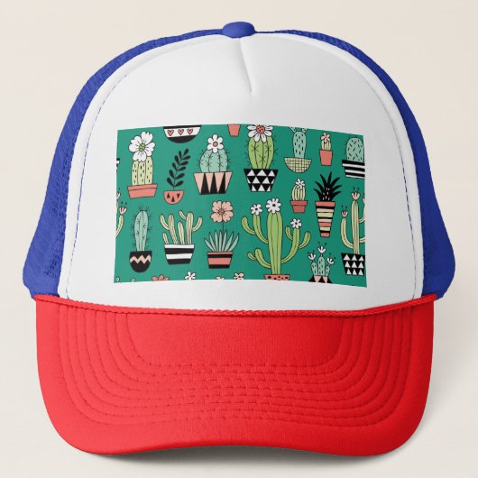 Bloeiende Cactussen Groene Achtergrond  Trucker Pet (Voorkant)