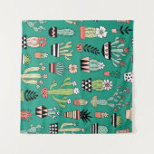 Bloeiende Cactussen Groene Achtergrond  Wandkleed (Voorkant (horizontaal))