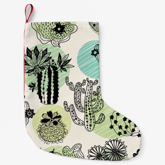 Bloeiende Cactussen: Hand-getrokken Naadloze Charm Kleine Kerstsok (Voorkant)