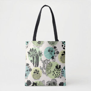 Bloeiende Cactussen: Hand-getrokken Naadloze Charm Tote Bag