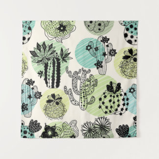 Bloeiende Cactussen: Hand-getrokken Naadloze Charm Wandkleed