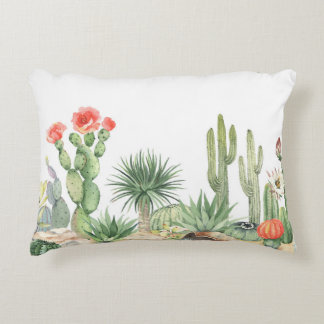 Bloeiende Cactussen Waterverf Rand Patroon Accent Kussen