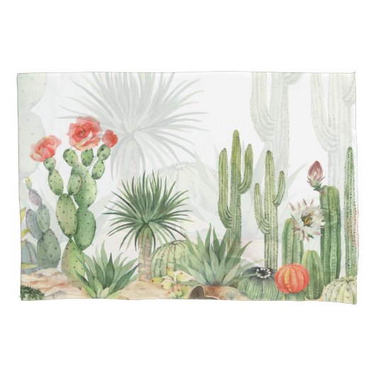 Bloeiende Cactussen Waterverf Rand Patroon Kussensloop (Voorkant)