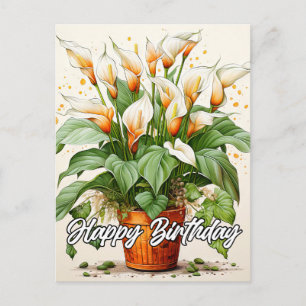 Bloeiende Calla Lelie Bloemen Gelukkige Verjaardag Feestdagenkaart