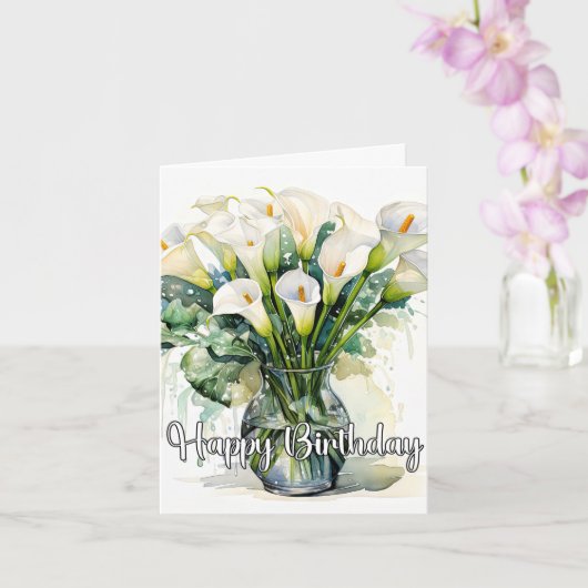 Bloeiende Calla Lelies Happy Birthday Kaart (Orchidee)