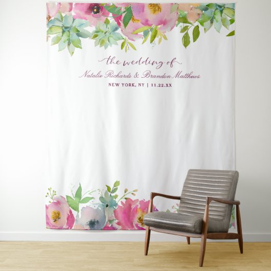 Bloeiende Chic Bloem Bruiloft Foto Booth Achtergro Wandkleed (In situ)